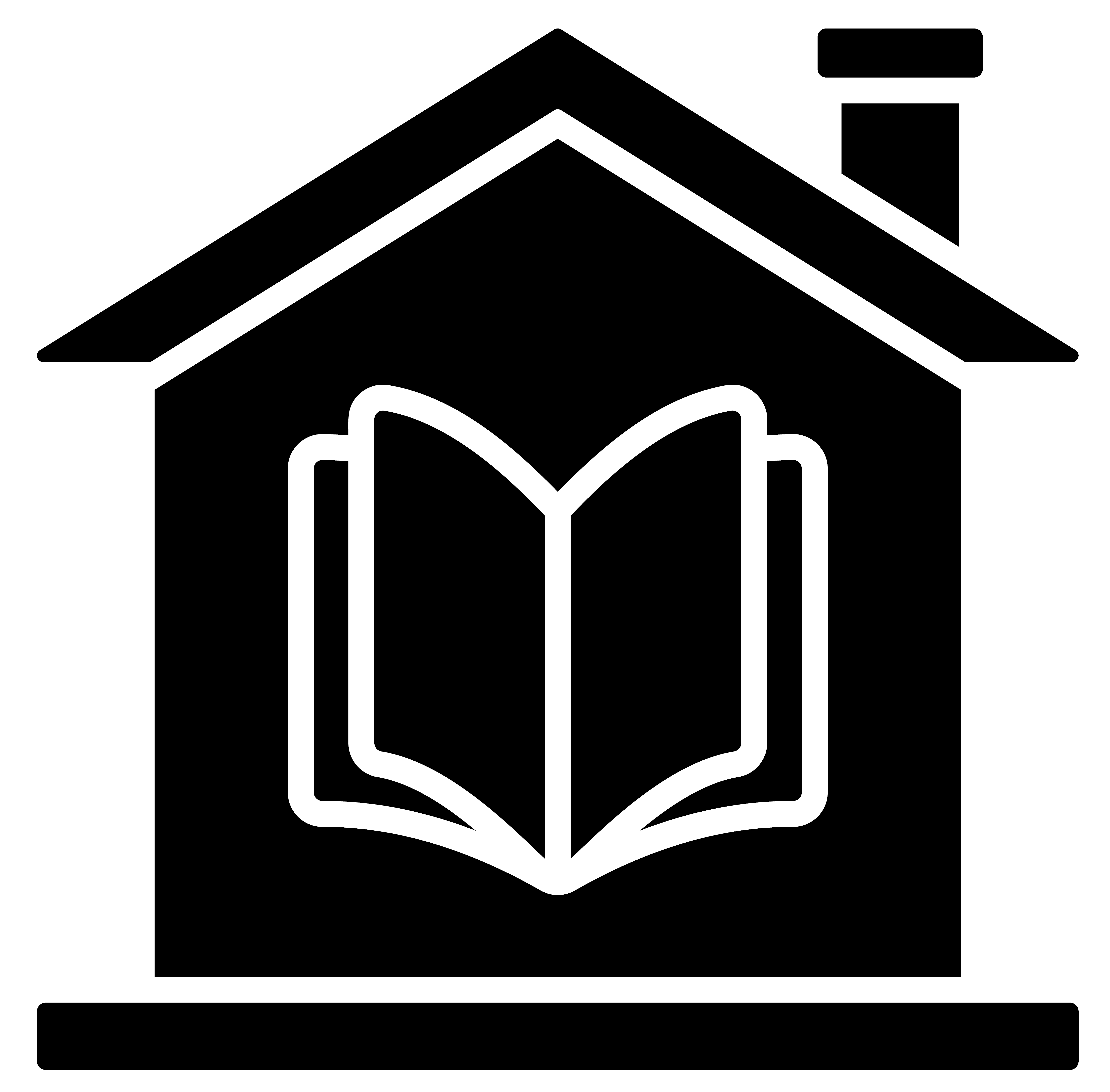 silhouette of a house with an open book in front 